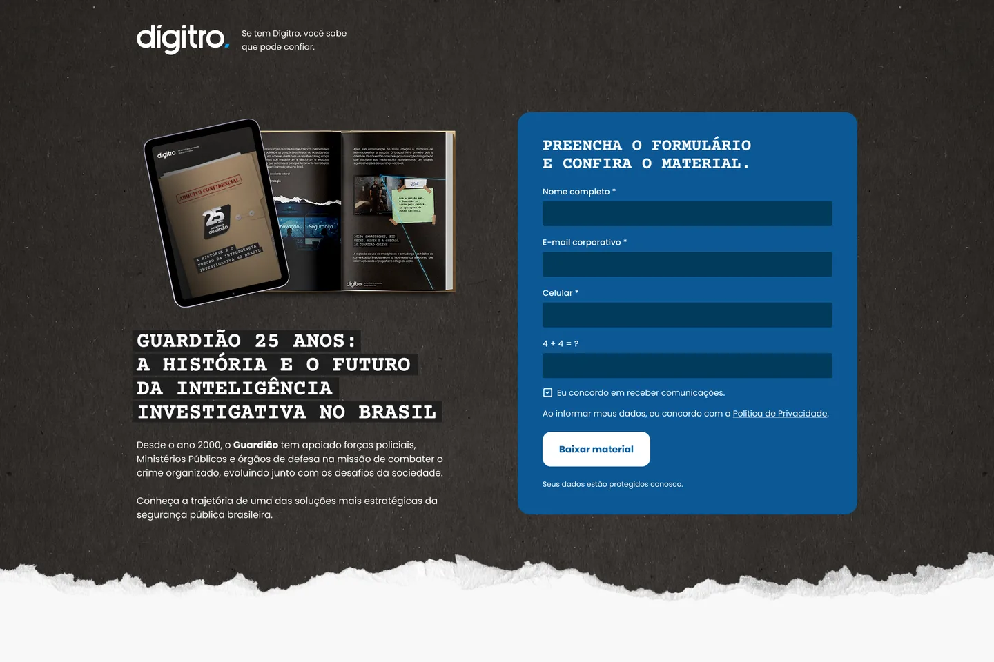 Landing page, Dígitro: Um material rico de história