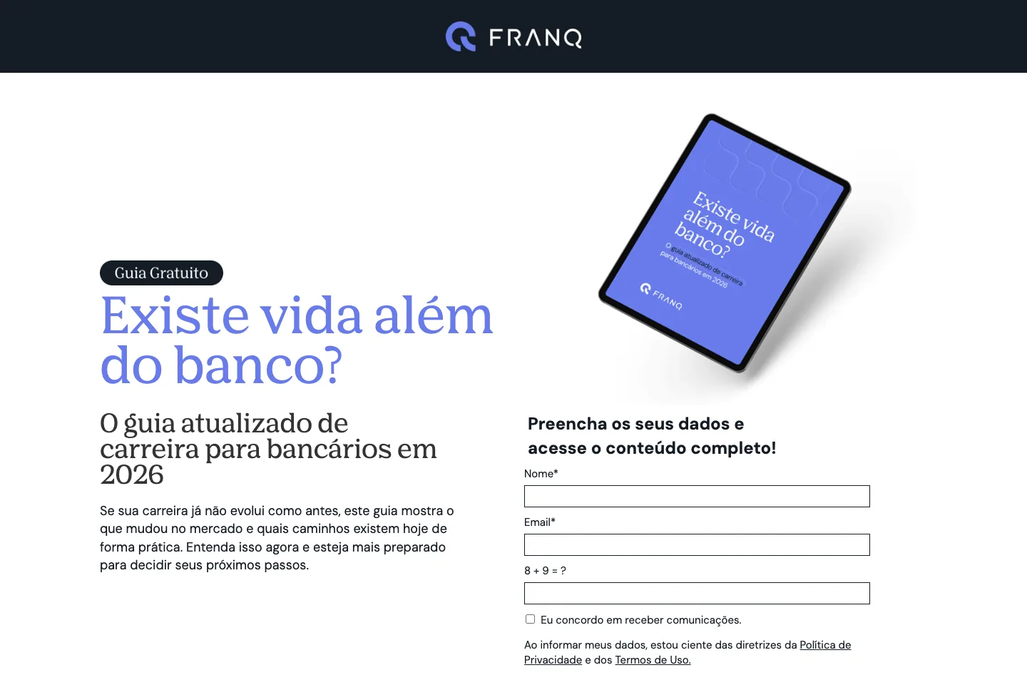 Landing page, Franq: O guia de carreira de 2026