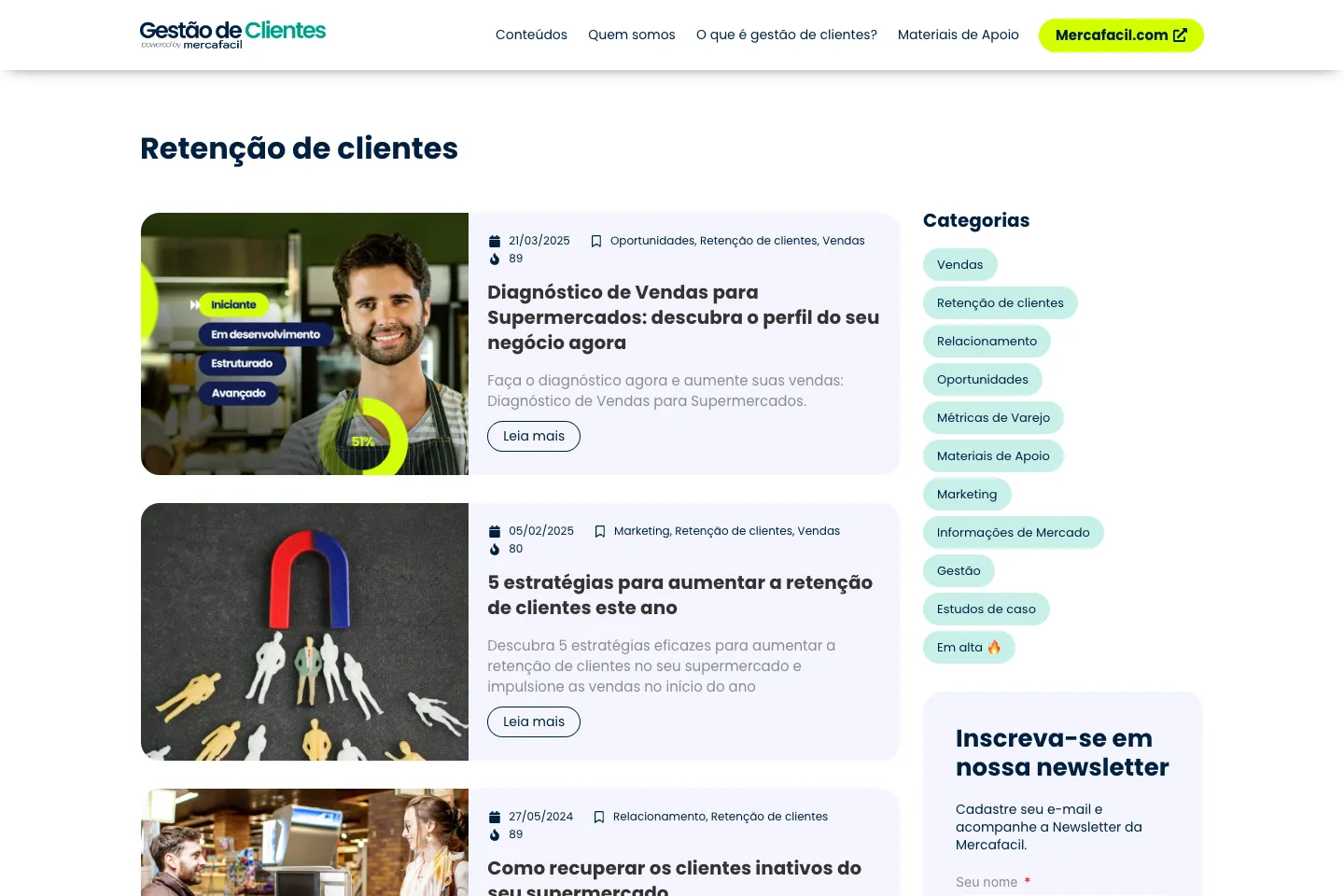 Site, Mercafacil: Categorias que guiam o supermercadista