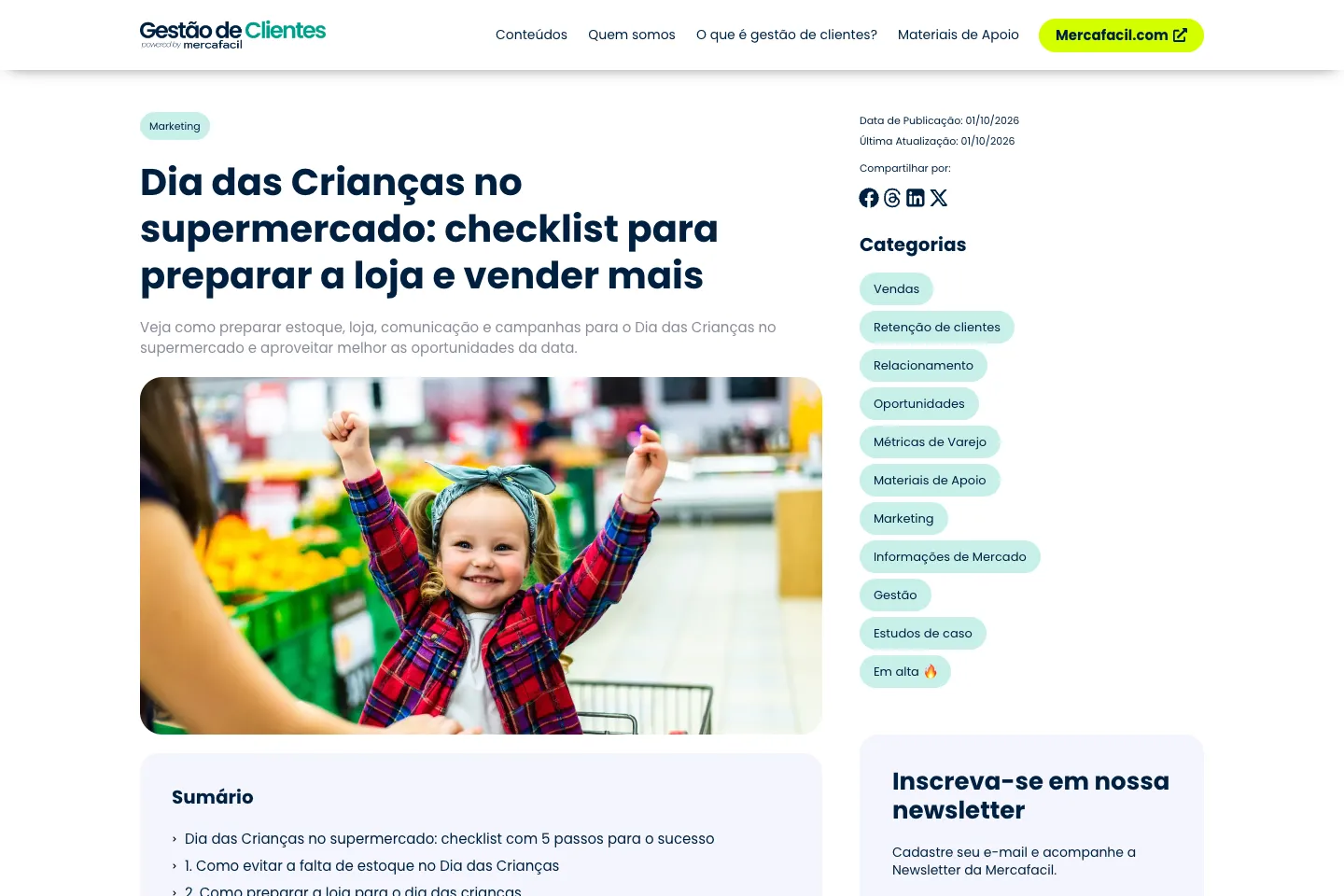 Site, Mercafacil: Pauta no ritmo do calendário do varejo
